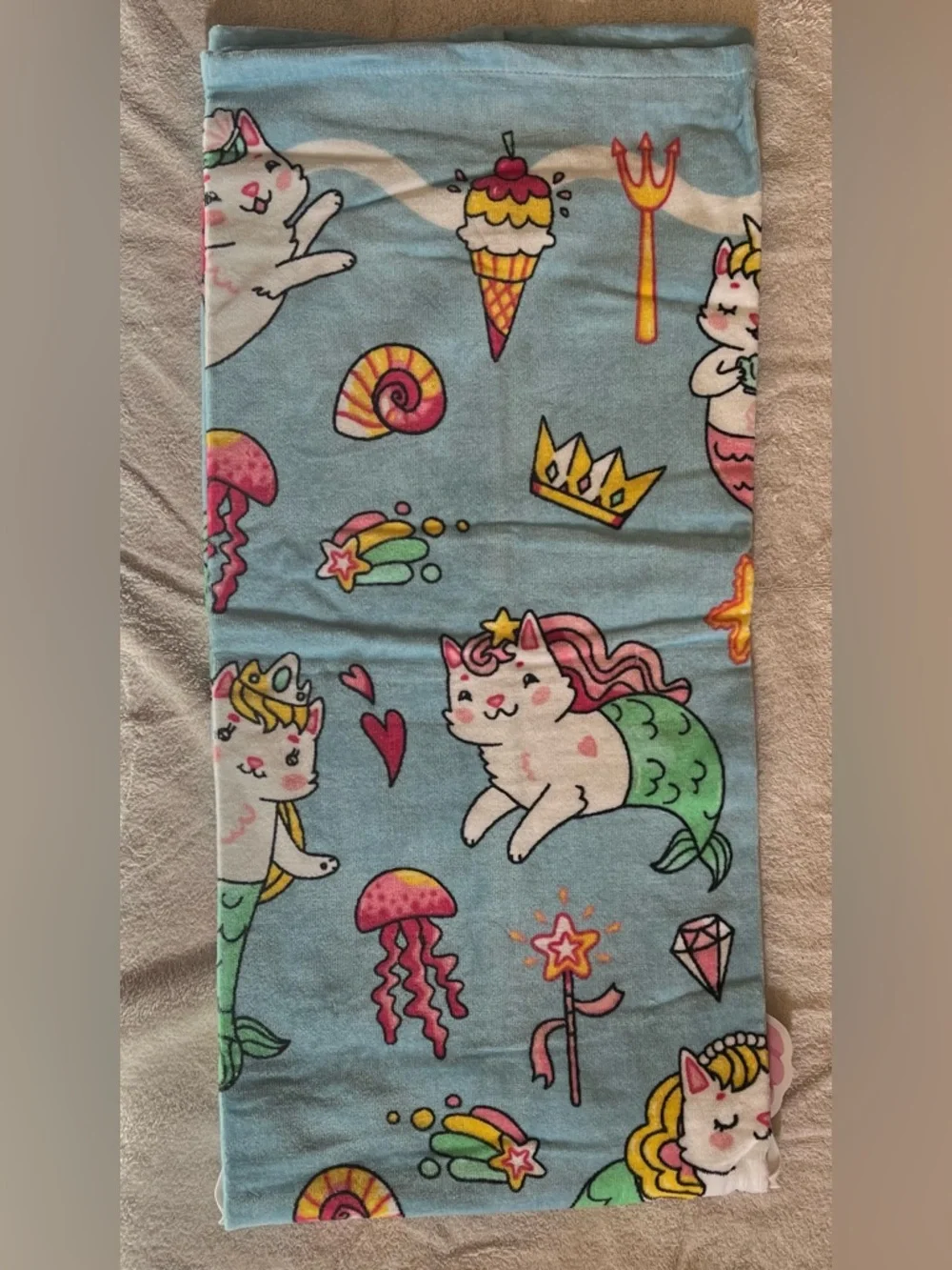 Cute Sunny Kids Kitty Mermaid Beach Towel 🧜🏻‍♀️ 🐈